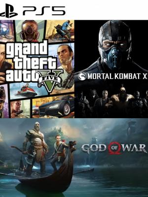 3 JUEGOS EN 1 GRAND THEFT AUTO (GTA) V + GOD OF WAR + MORTAL KOMBAT XL PS5